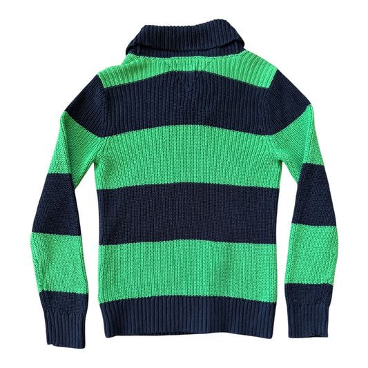 Aged 8-10 Tommy Hilfiger Green and Navy Knitted Shawl Neck Jumper