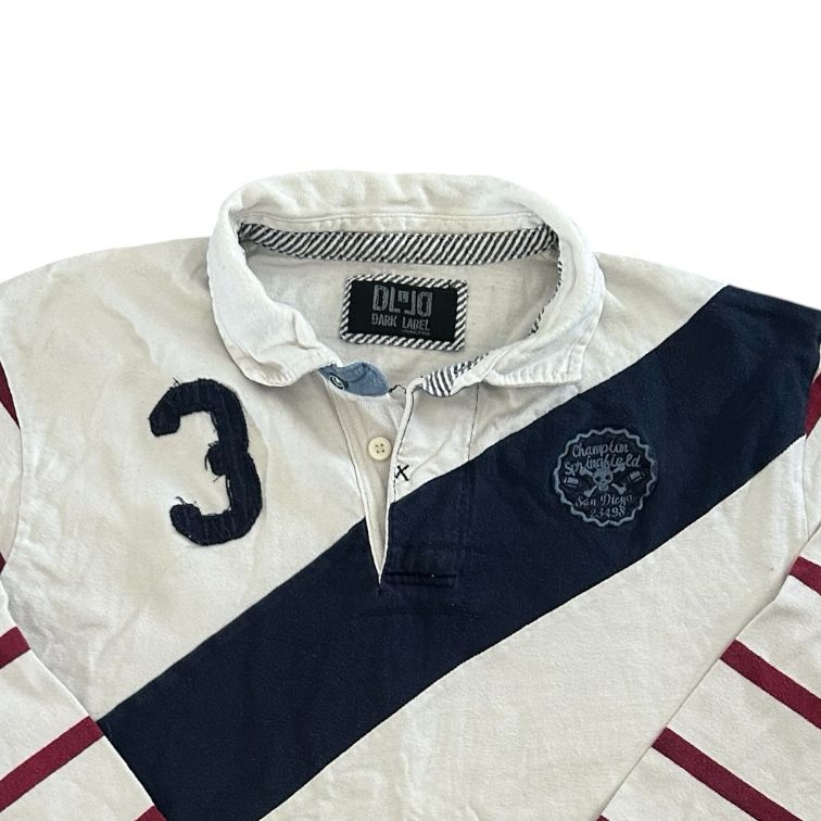 Large Dark Label Off White, Red and Navy Rugby Shirt