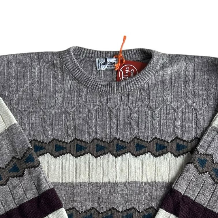 Large Pulltime Grey, Black and White Funky Knit Jumper