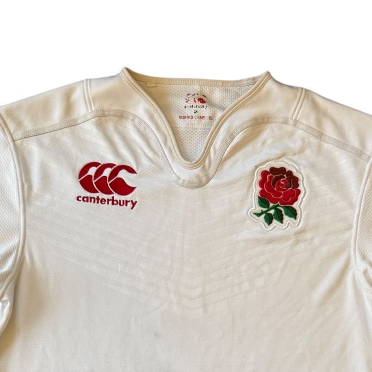 Medium England Canterbury White Rugby Shirt - stained