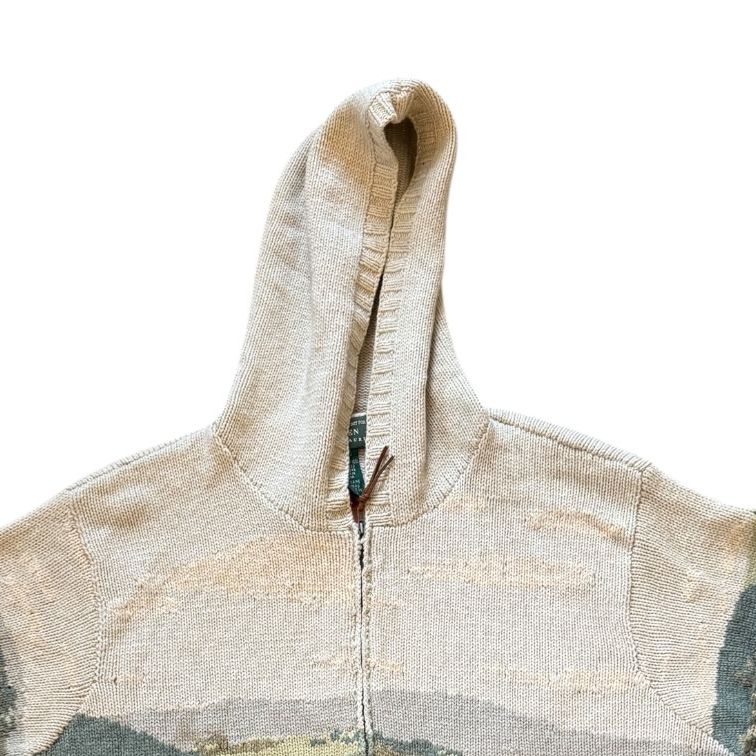 Rare Extra large Ralph Lauren Green Full Zip Landscape Scenery Dog/Horse Cardigan