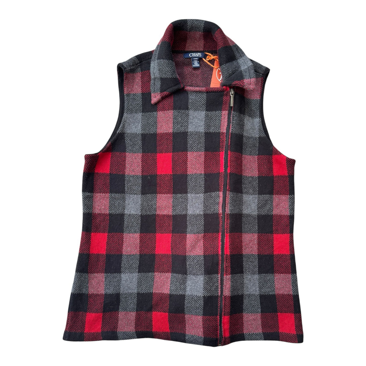 Woman's Medium Chaps Black and Red Full Zip Knitted Vest