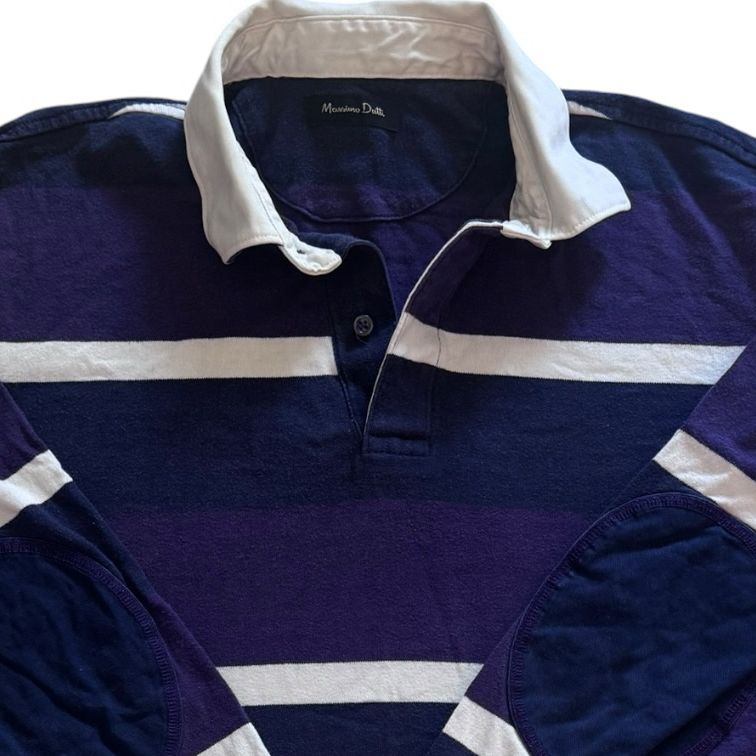 Medium Massimo Dutti Purple, Navy and White Rugby Shirt