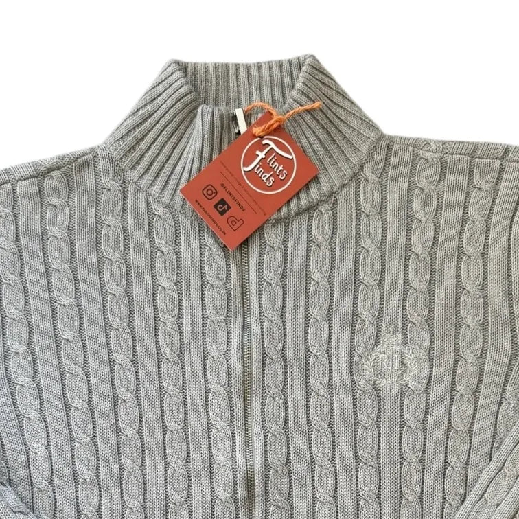 Woman's Medium Ralph Lauren Grey Full Zip Cable Knit