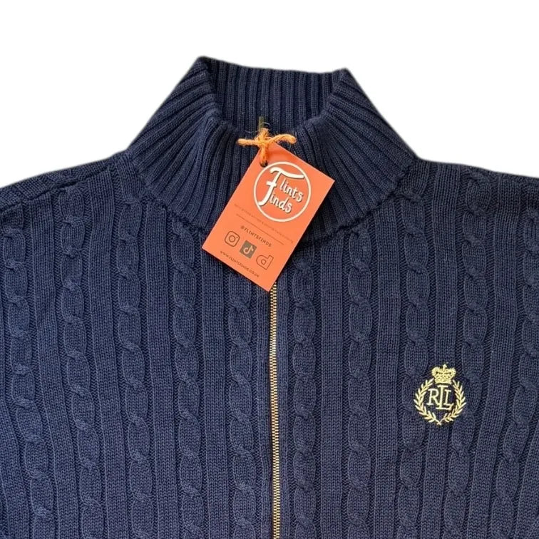 Woman's Large Ralph Lauren Navy Full Zip Cable Knit