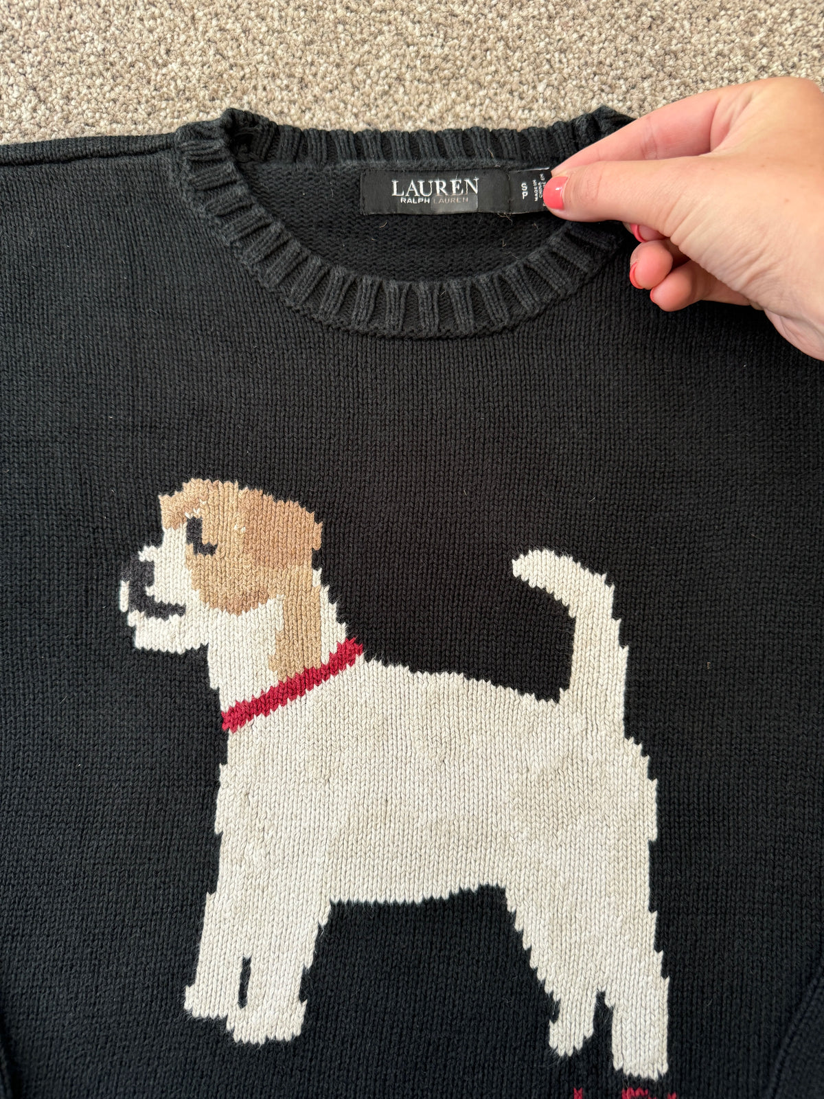 Woman's Black Label Small Ralph Lauren Knitted Embroidered Dog Jumper
