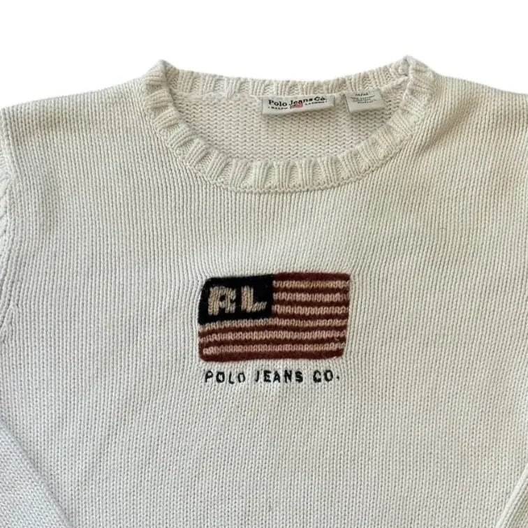 Woman's Small Ralph Lauren White USA Flag Knitted Jumper