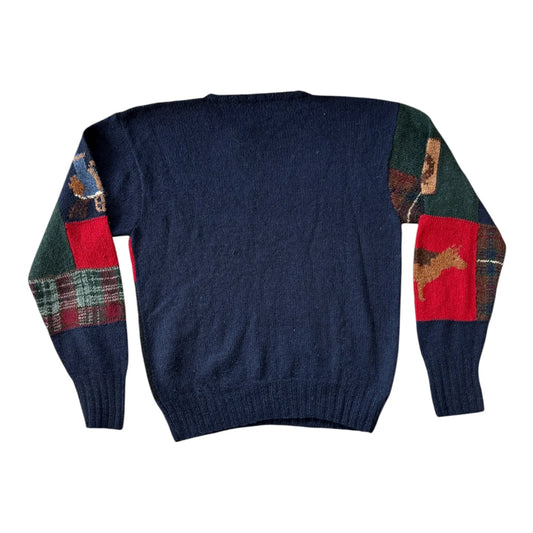Large Ralph Lauren Country Navy Wool USA Flag Patchwork Knitted Jumper