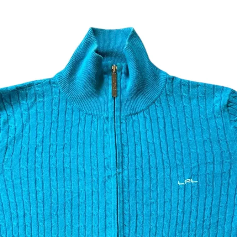 Women's Medium Ralph Lauren Blue Full Zip Cable Knit