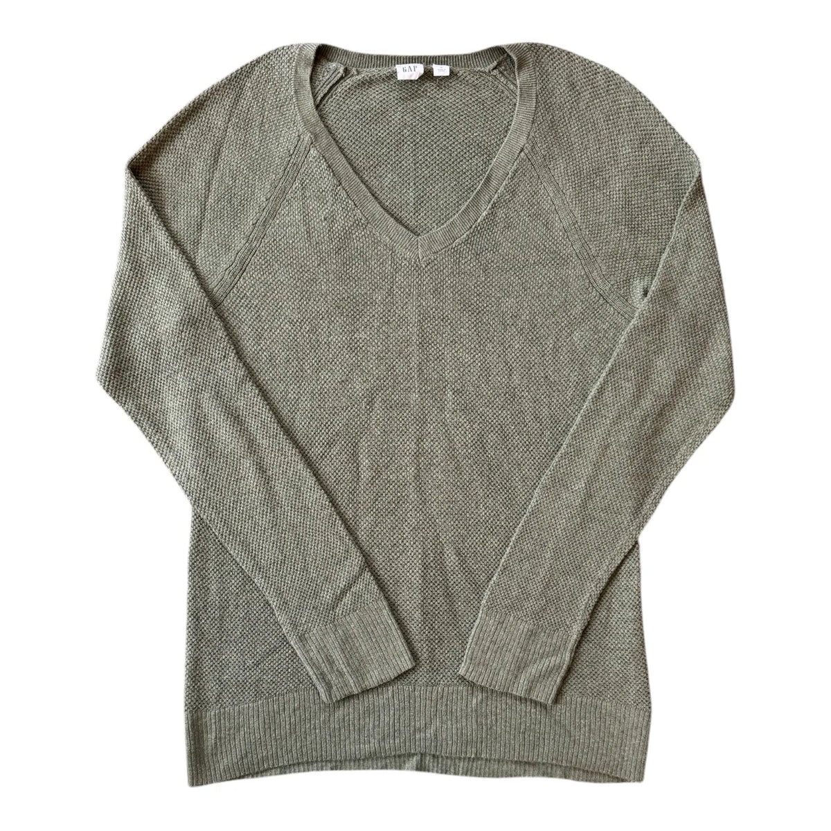 Woman's Medium Gap Green Thin Knitted V-Neck Jumper