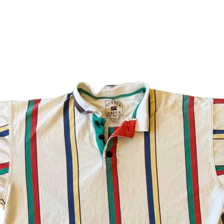 Extra large Cutter & Buck White Striped Polo Shirt