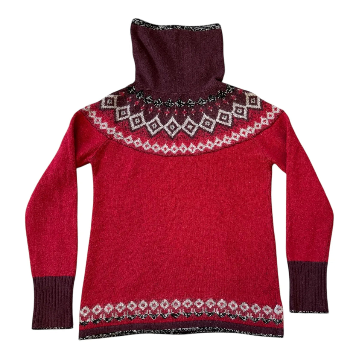 Woman's Medium Eddie Bauer Red Fair Isle Knitted Jumper