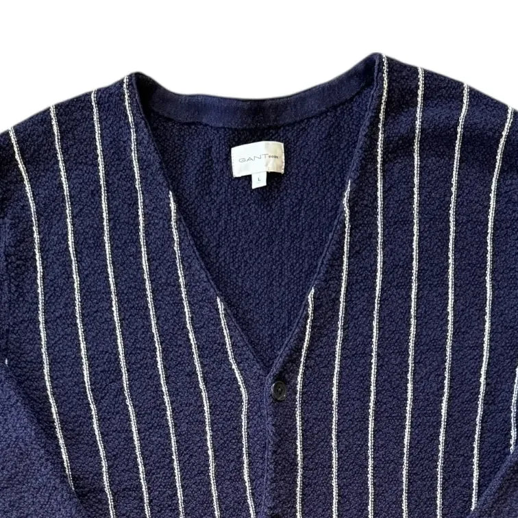 Large Gant Rugger Navy Striped Knitted Cardigan