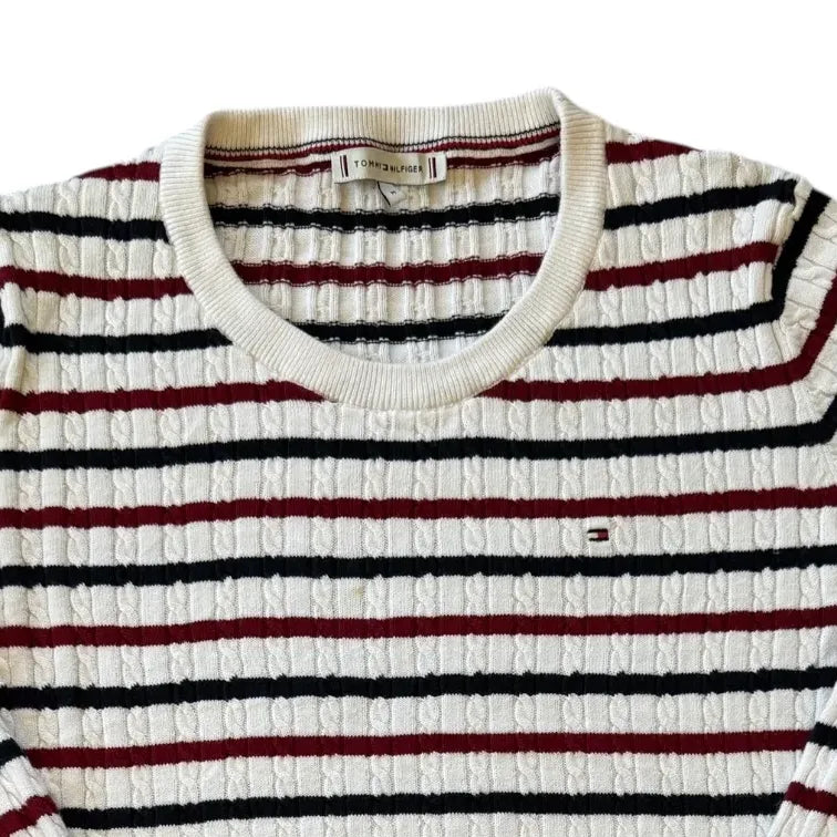Woman's Medium Tommy Hilfiger White Striped Cable Knit