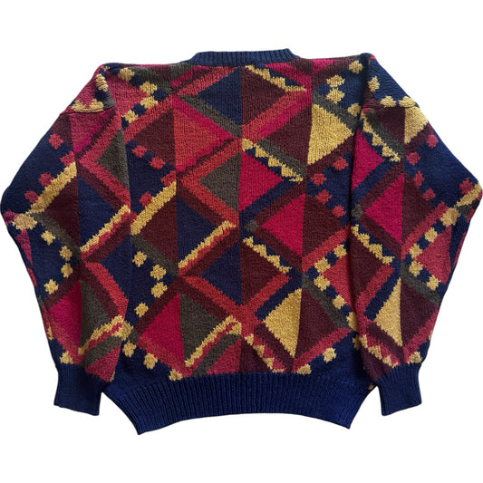 Large British Khaki Multicoloured Funky Knit Jumper