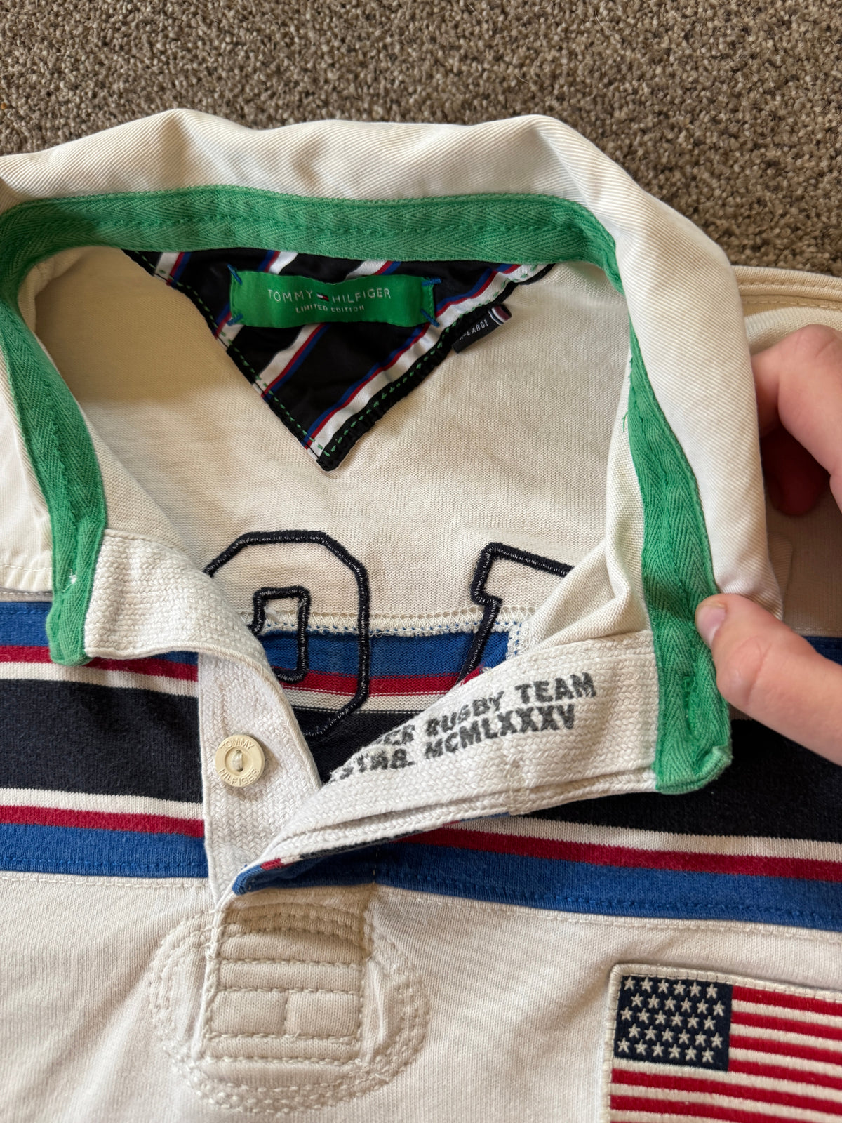 Rare Extra large Tommy Hilfiger White USA Rugby Shirt