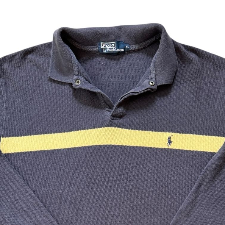 Extra large Ralph Lauren Navy and Yellow Long Sleeved Polo Shirt