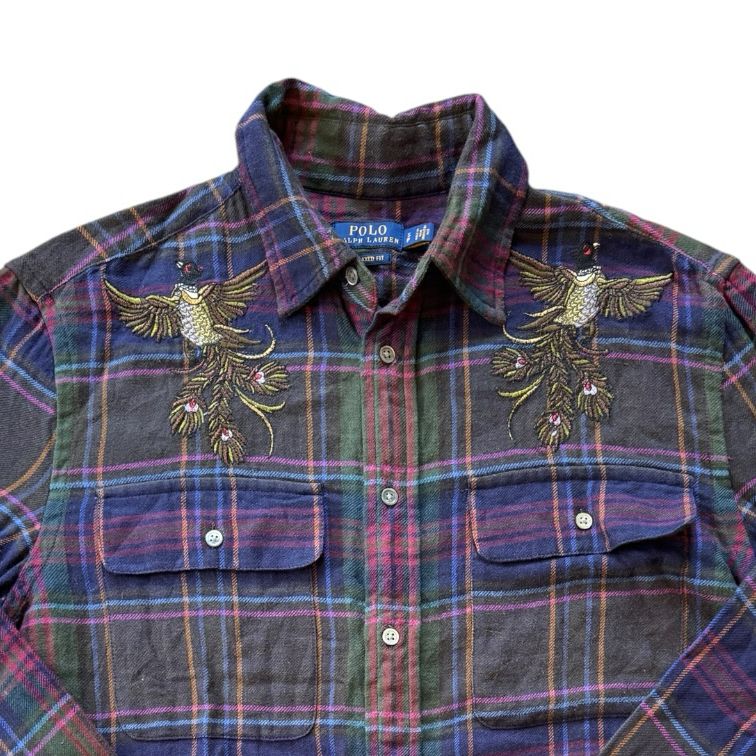 Rare Small Ralph Lauren Purple, Green and Blue Check Flannel Pheasant Shirt