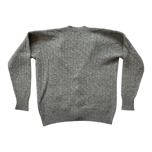 Large Ralph Lauren Grey Cable Knit Shetland Wool Cardigan