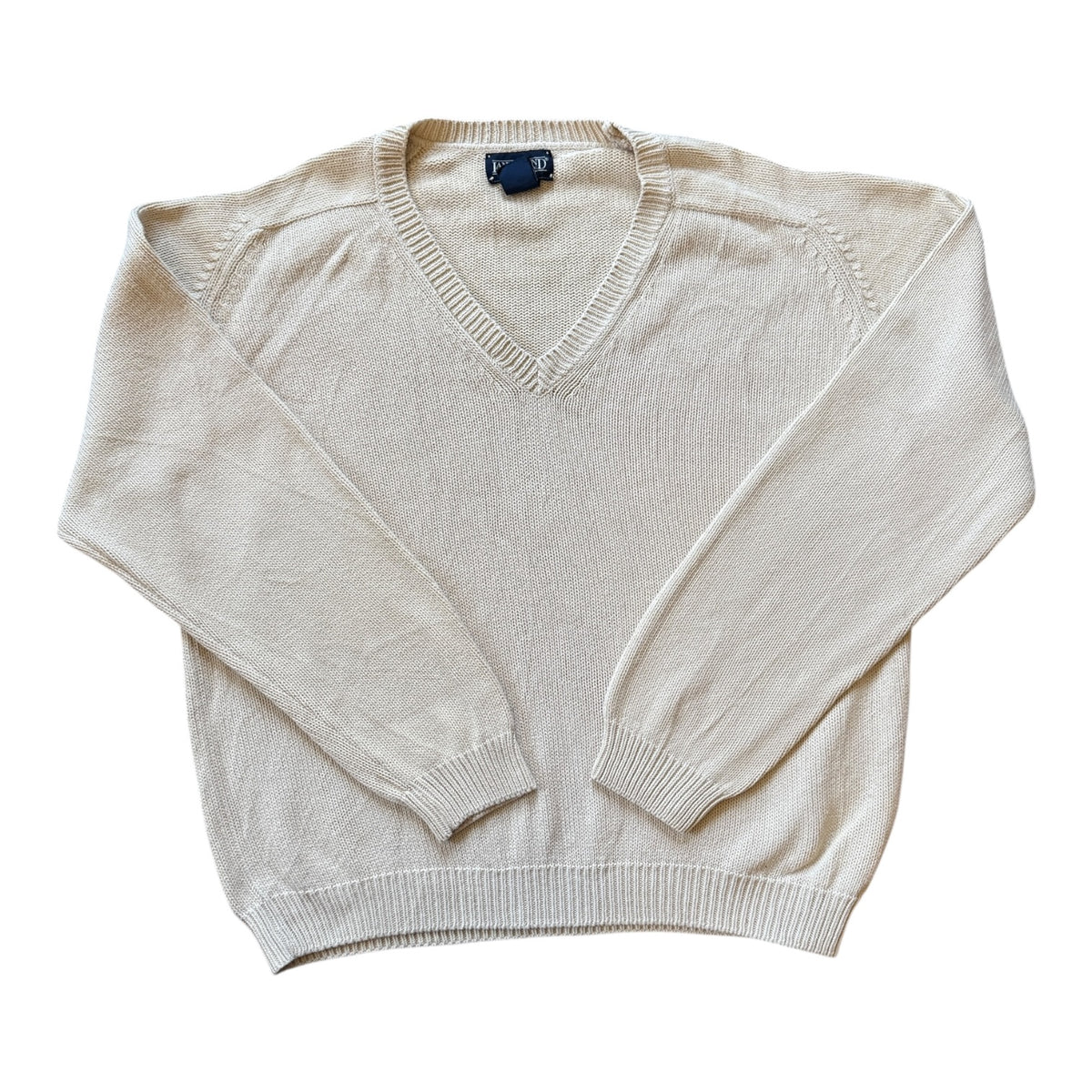 Woman's Medium Lands' End Beige V-Neck Knitted Jumper