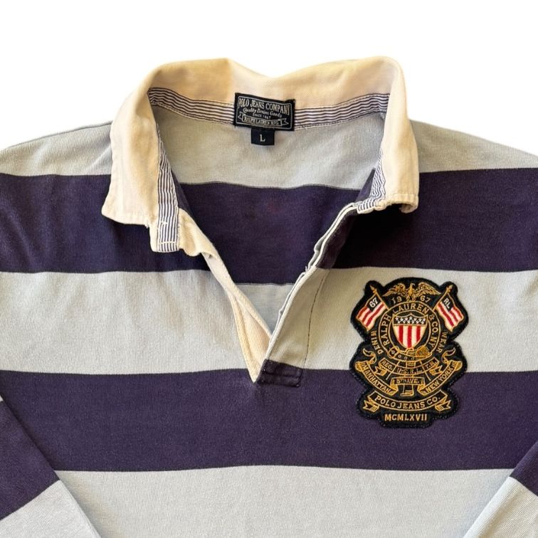 Large Ralph Lauren Navy and Blue Rugby Shirt