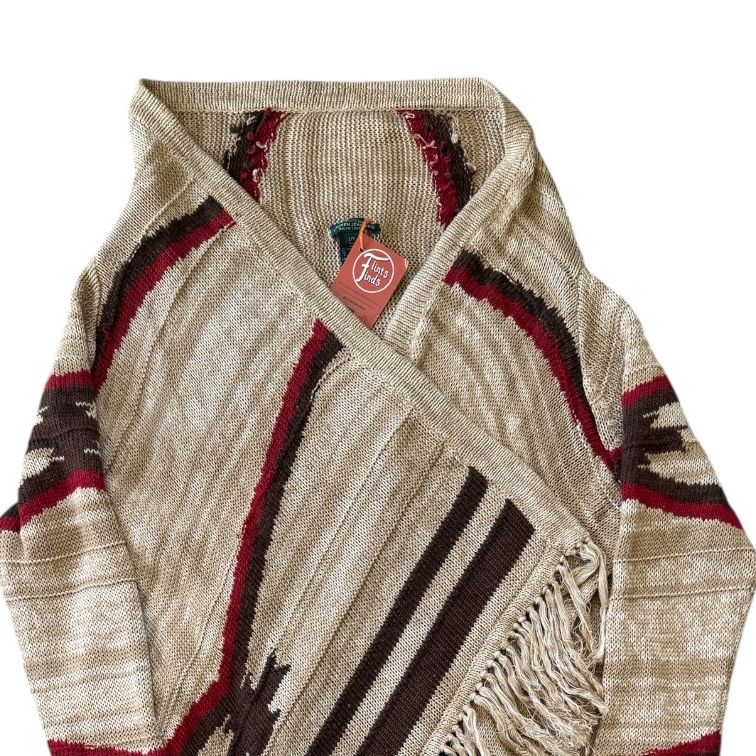Woman's Large Ralph Lauren Southwestern Tribal Aztec Beige Shawl Cardigan Wrap