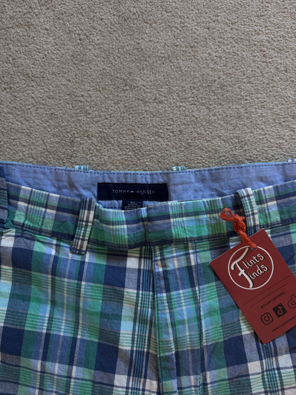 40" Tommy Hilfiger Blue and Green Check Shorts