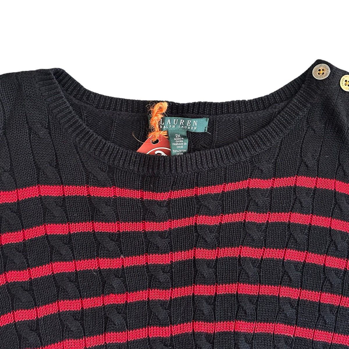 Woman's XXL Ralph Lauren Black and Red Cable Knit Jumper