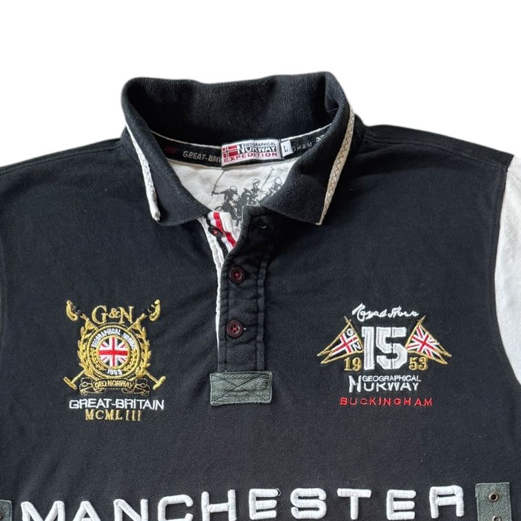 Large Geographical Norway Black Manchester Royal Polo Team Polo Shirt
