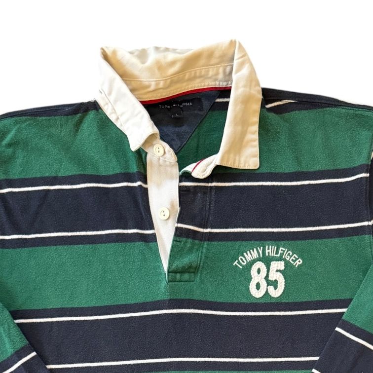Large Tommy Hilfiger Green and Navy Rugby Shirt