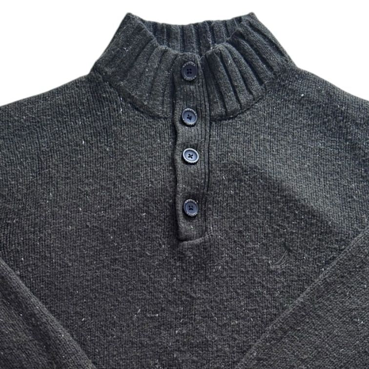 XXL Chaps Grey Green Knitted 1/4 Button Jumper
