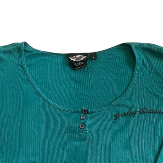 Woman's Large Harley Davidson Teal Long Sleeved T-Shirt