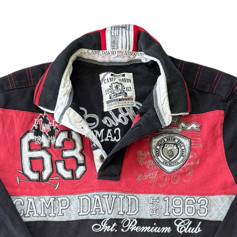 Large Camp David Black Graphic Rugby Shirt