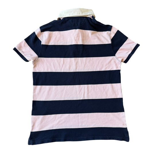Medium Ralph Lauren Navy and Pink Short Sleeved Rugby Shirt