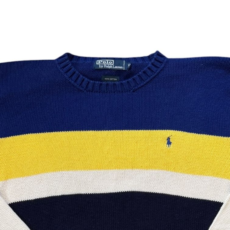 Extra large 90's Ralph Lauren White, Blue, Yellow and Black Knitted Jumper