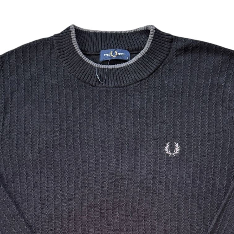 Large Fred Perry Black Knitted Ribbed Jumper