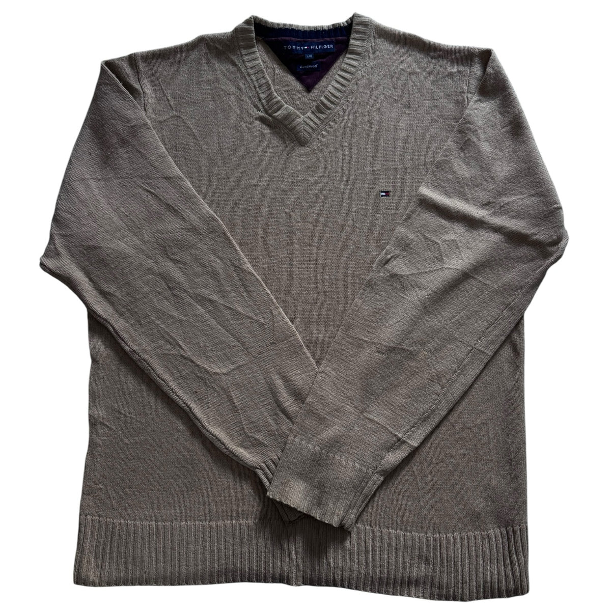Large Tommy Hilfiger Beige Lambswool V-Neck Knitted Jumper