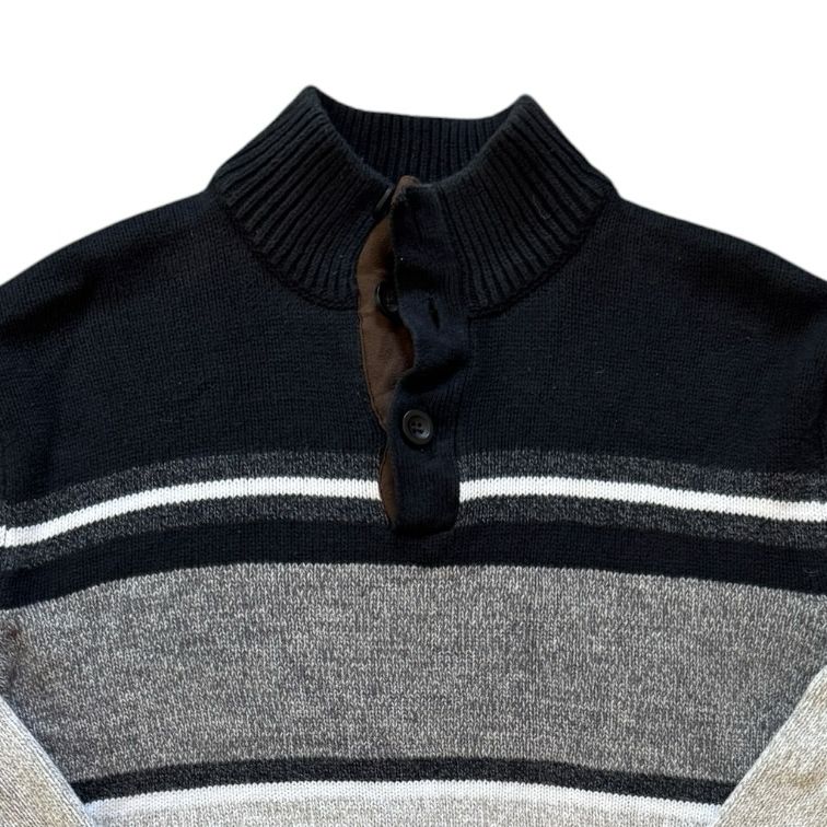 Medium Chaps Grey and Black 1/4 Button Knitted Jumper