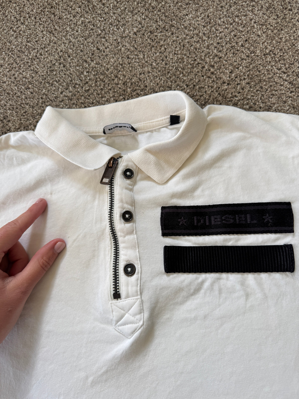 Small Diesel White Avant Garde Zip Polo Shirt
