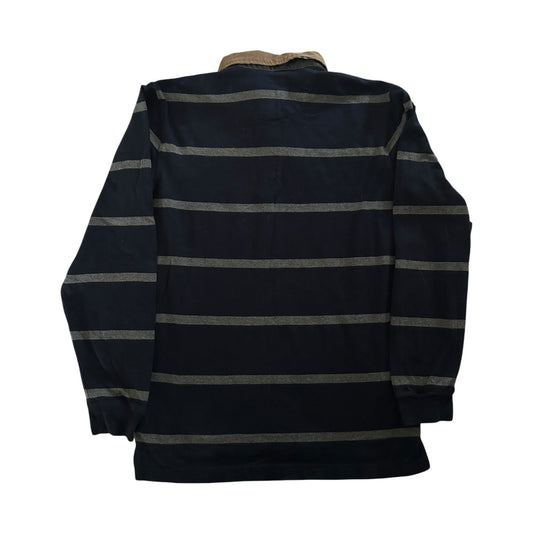 Large Massimo Dutti Navy and Grey Rugby Shirt