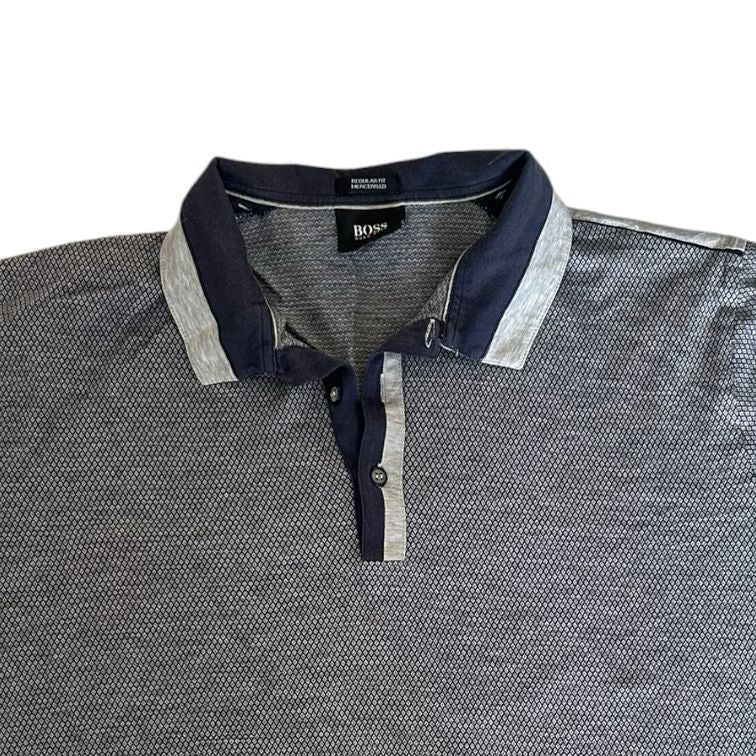 Extra large Hugo Boss Diamond Patterned Grey Polo Shirt