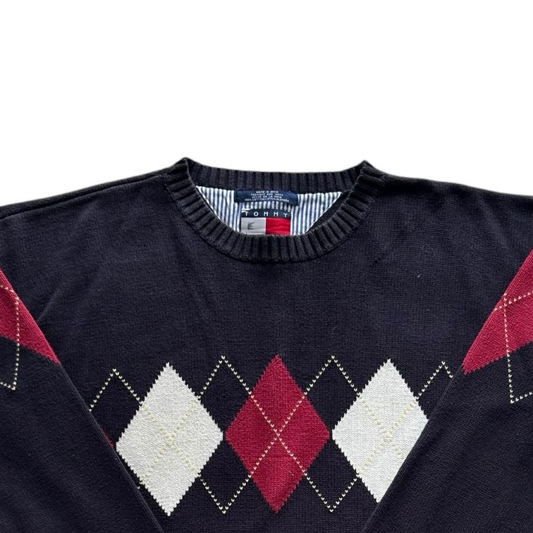 Extra large Tommy Hilfiger Black Heavy Knit Argyle Jumper