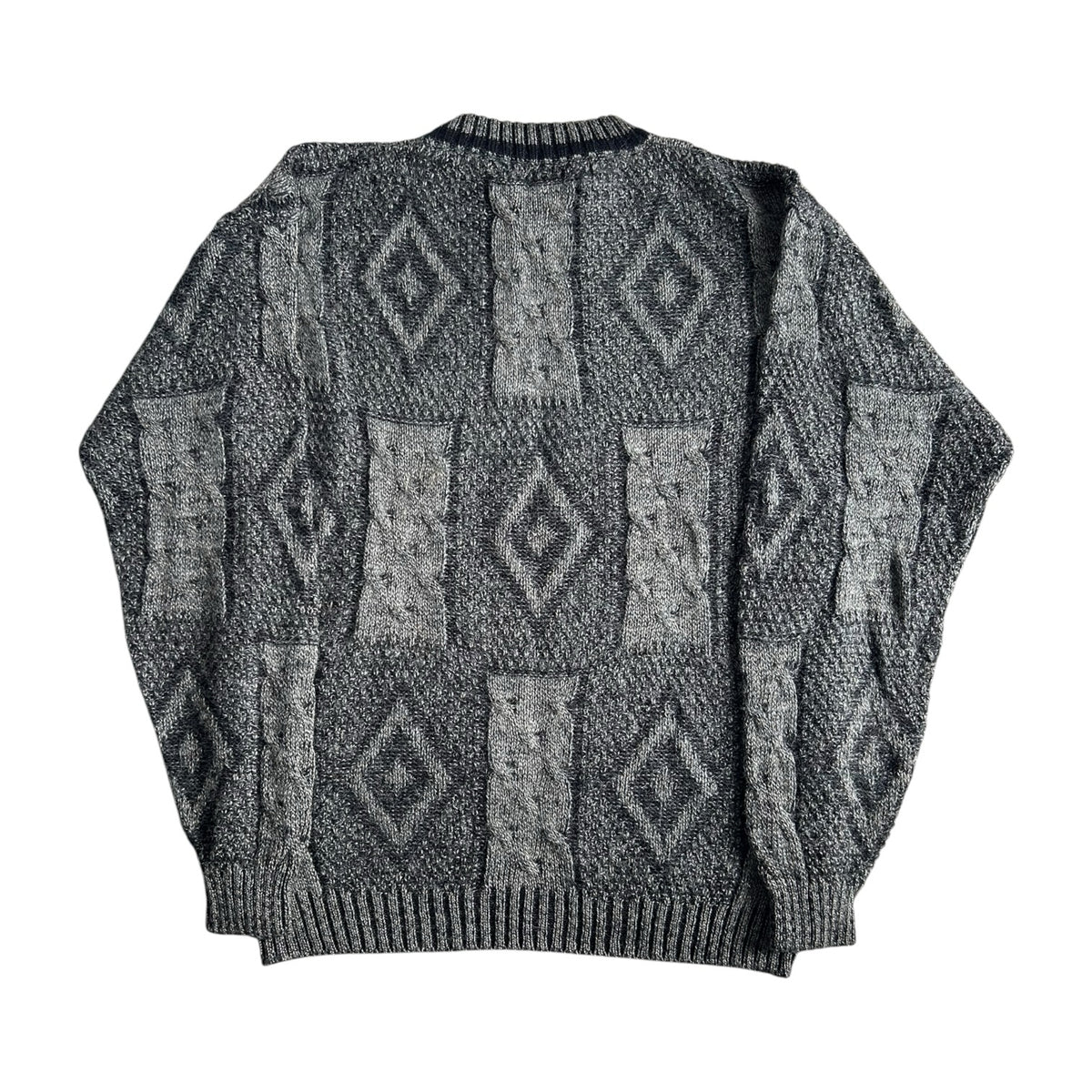 Medium Zenio Black and Grey Geometric Funky Knit Jumper