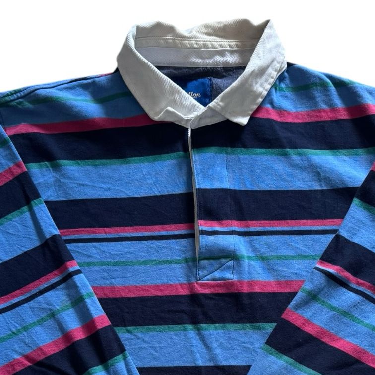Extra large Cotton Traders Blue, Green and Red Striped Rugby Shirt