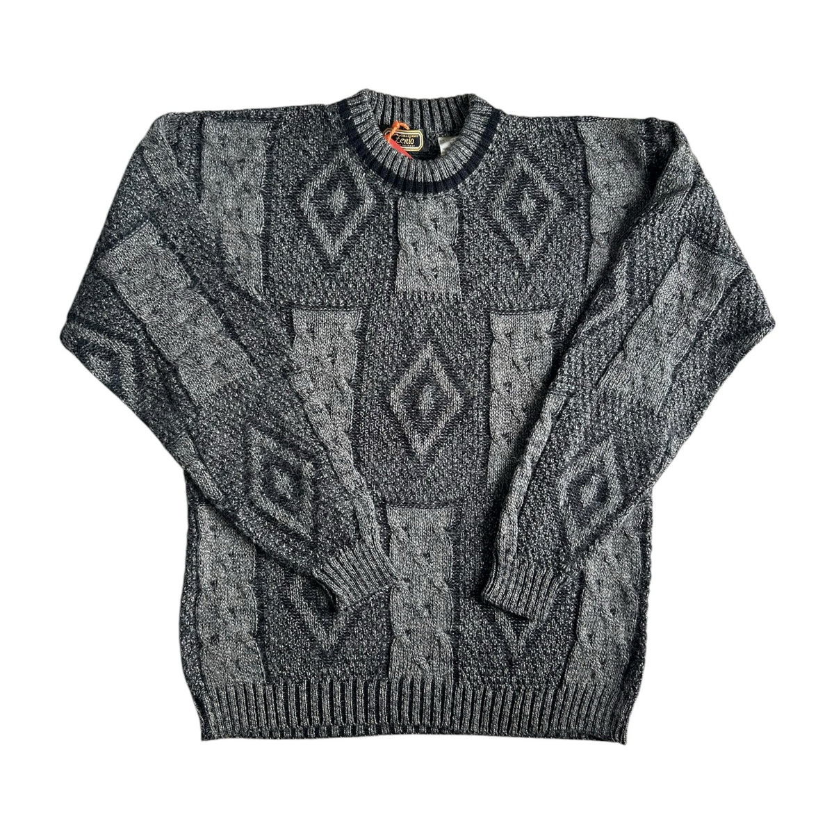Medium Zenio Black and Grey Geometric Funky Knit Jumper