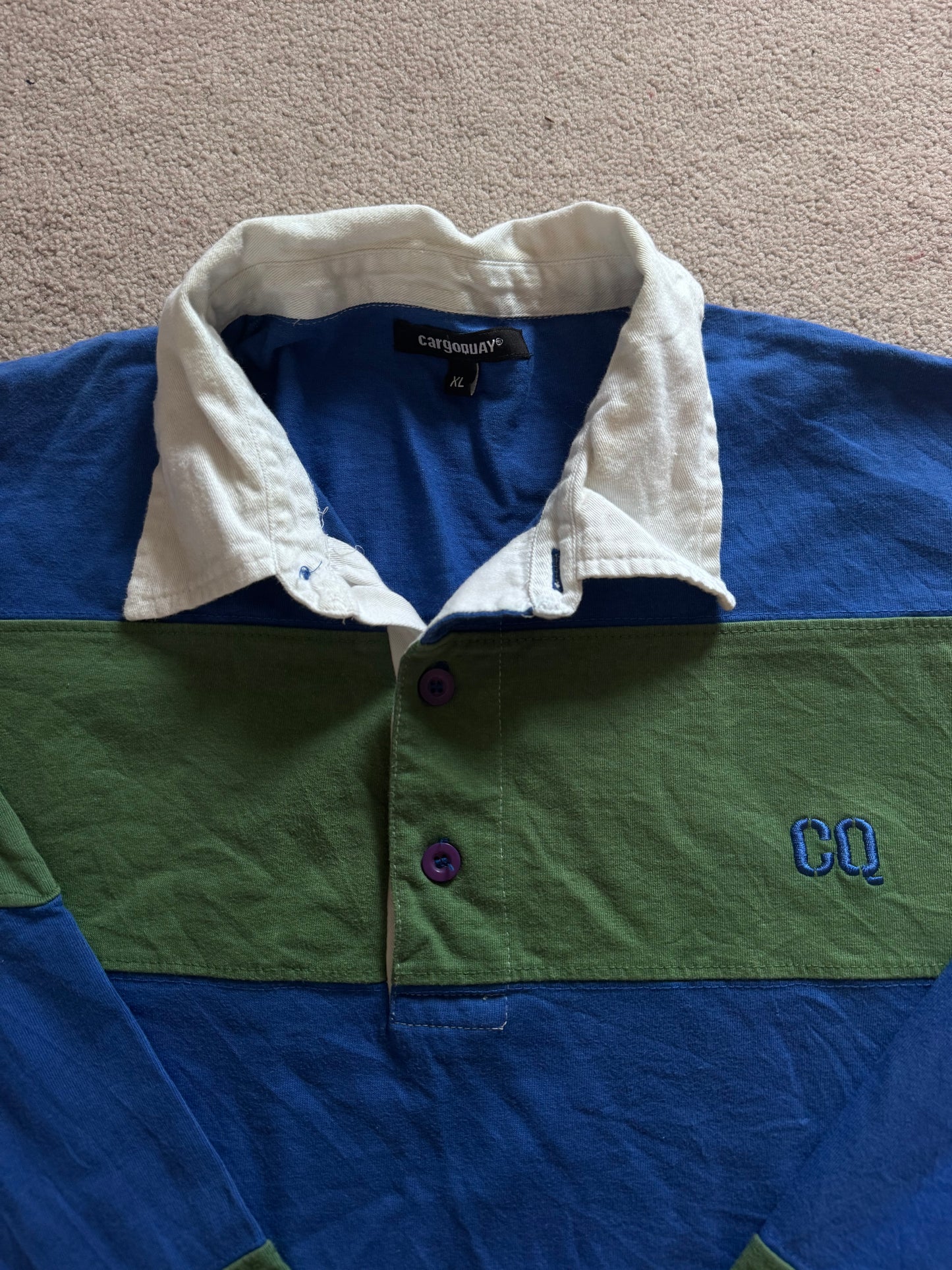 Extra Large Cargoquay Blue and Green Striped Rugby Shirt