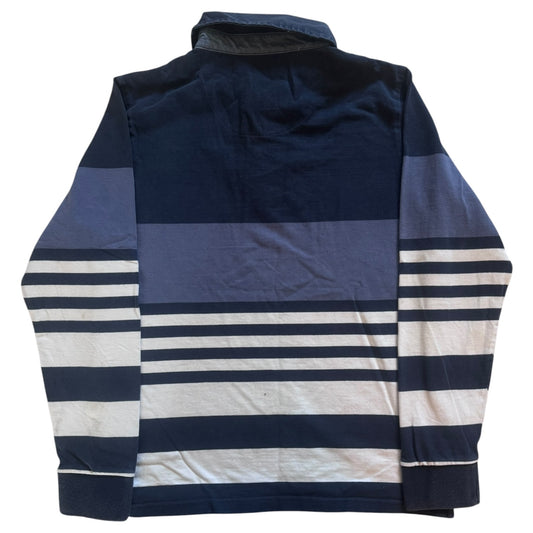 Small To Reach A Port We Must Sail Navy Striped Rugby Shirt