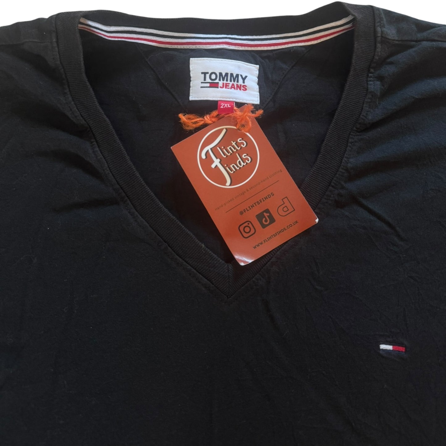 2XL Tommy Hilfiger Black V-Neck T-Shirt