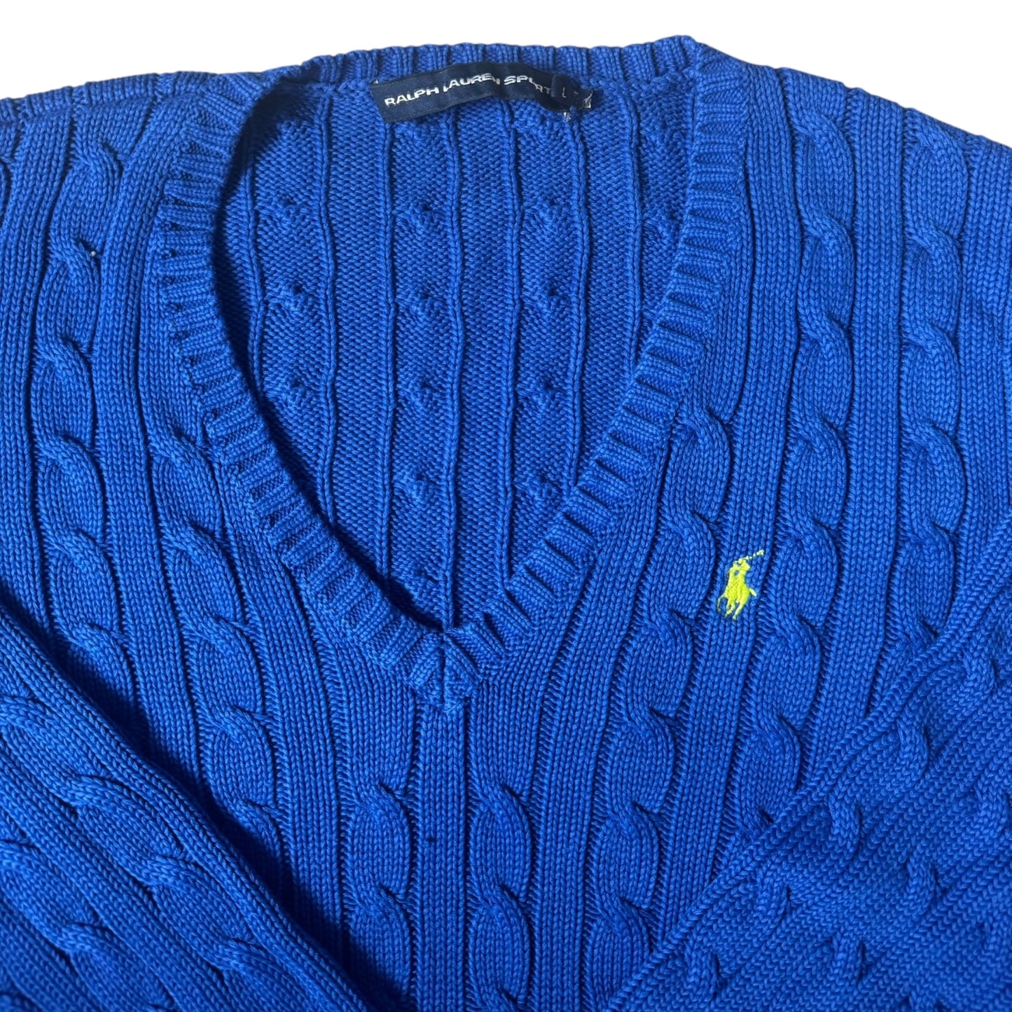 Woman’s Large Ralph Lauren Blue Cable Knit Jumper