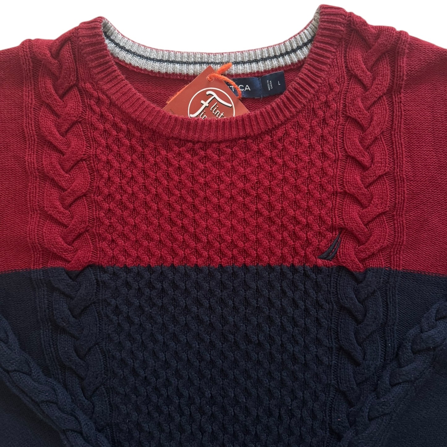 Large Nautica Navy and Red Thick Knitted Jumper